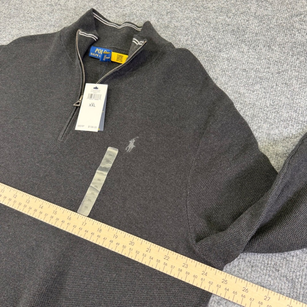 NEW Polo Ralph Lauren Quarter Zip Pullover Mens XXL Grey Cotton Textured Knit - Picture 3 of 11
